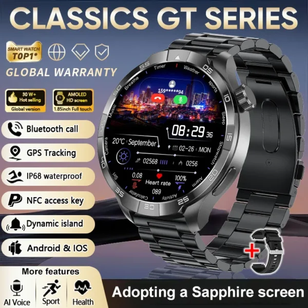 S549a69b4aa8d49d3998115784bda913de.webp 2026 New Sapphire Screen Smart Watch 1.85-inch Ultra HD AMOLED GPS Bluetooth Call NFC Compass IP68 Sports Fitness Smart Bracelet