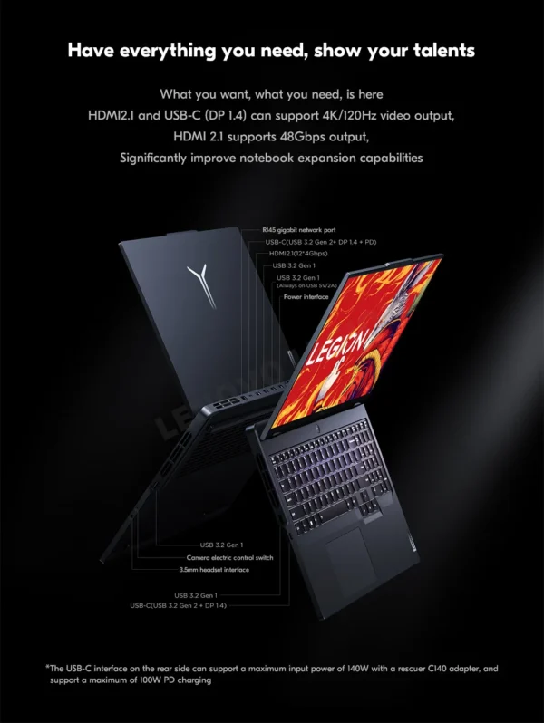 S5684e59c337546d09f18a40082fe807cA.webp Lenovo Legion R9000P E-sports Gaming Laptop AMD R9 7945HX 32G 1T RTX4060 100%sRGB 500nits 2.5K 240Hz 16inch Game Notebook PC