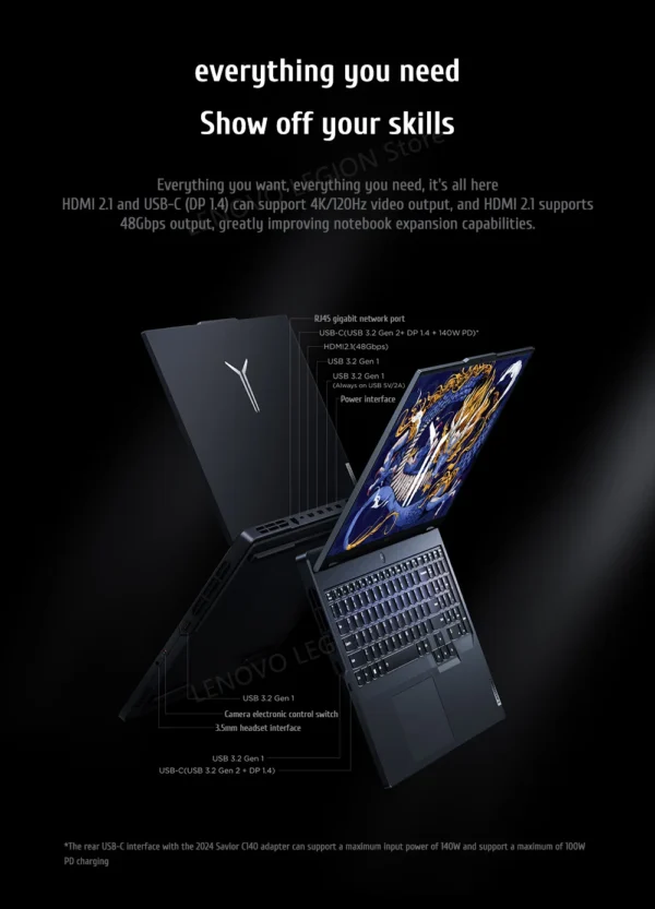 S57dd0ee286f647f9a8869c89c66eaacav.webp Lenovo Legion Y9000P Gaming E-Sports Laptop 2024 RTX 4060 Intel i9-14900HX 16" 16/32/64G RAM 1/2T SSD 2.5K 240Hz Notebook PC