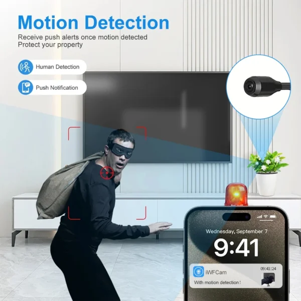 Mini WiFi Camera 1080P HD Smart Camera with Curved Flexible Lens Cable,Loop Recording,Alarm, Remote Viewing,Security  Monitoring