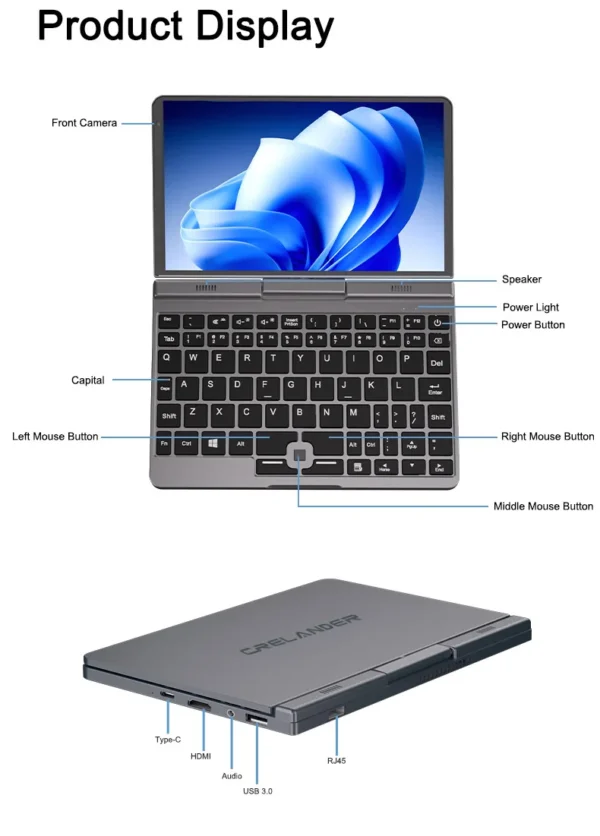 S5a85e10da5de4ccc99a253e10190b6ebW.webp CRELANDER P8 Mini Laptop 8 Inch Touch Screen Intel Lake N150 12GB DDR5 WiFi 6 2 In 1 Laptop Notebook Tablet PC Pocket Laptop