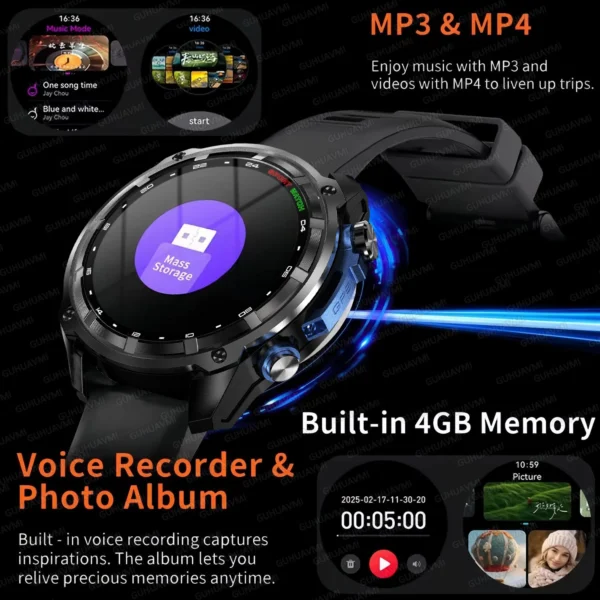 S5ba1c7fcedf8431ebca01085782d70743.webp 2025 Military Offline map 1000mAh Battery Smart Watch 4GB Big Memory GPS Navigation MP3/MP4 Player Swim Sports trackr Smartwatch