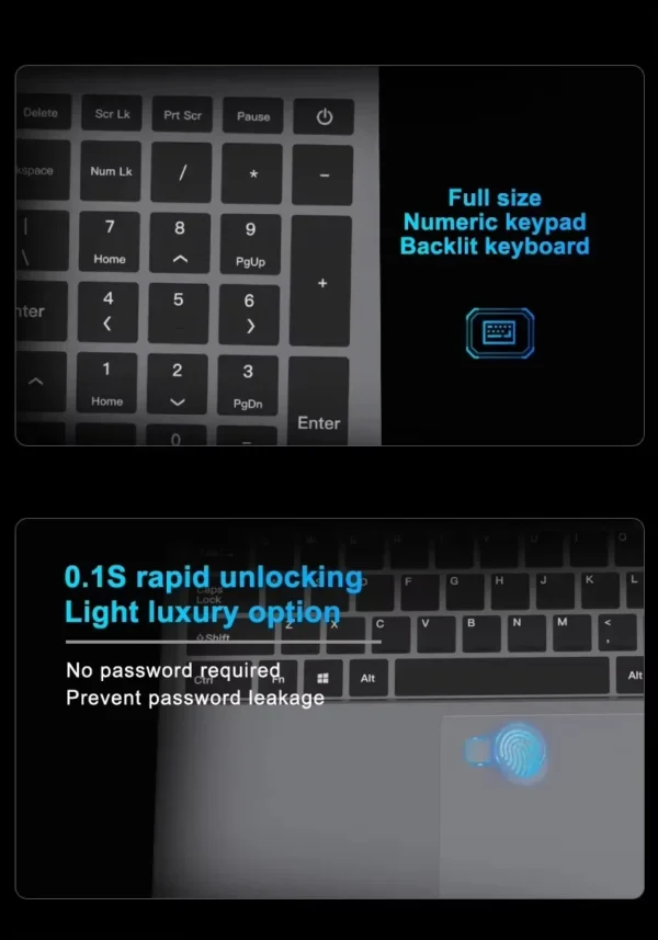 Windows 11 Laptops Computer Gaming Intel Core 5005U Computer 16GB RAM 1/2TB SSD Fingerprint Unlock 15.6" 1920*1080 Notebook PC