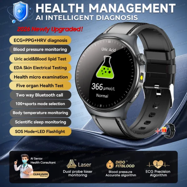S5f9fae9526014f08888e54c8afb1e466R-1.webp 2026 New Accurate Blood Lipid Uric Acid Test Smart Watch Men Women ECG Blood Pressure Body analysis Voice Call Health Smartwatch