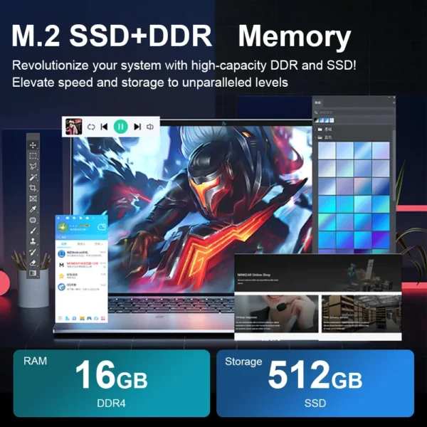 S638dd2c2d853479d826ccb92da12e59bX.webp 15.6" Laptop Computer Intel Celeron N4000 Notebook PC Fingerprint Unlock Windows 11 Pro 16GB RAM 512GB 1TB SSD HD 1080P Laptops