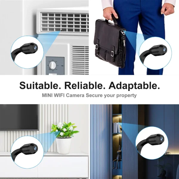 Mini WiFi Camera 1080P HD Smart Camera with Curved Flexible Lens Cable,Loop Recording,Alarm, Remote Viewing,Security  Monitoring
