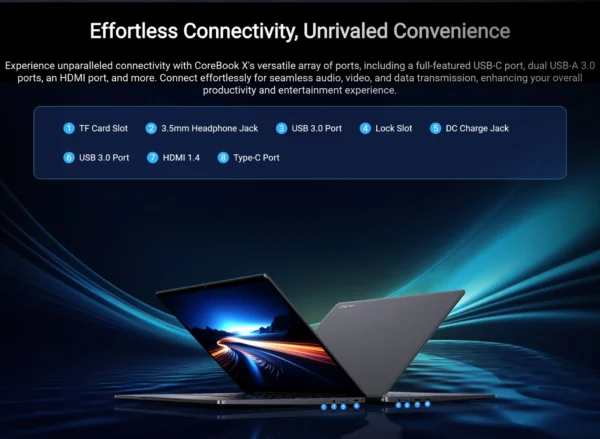 S66fe173fff8d45baab96056bfde1ddf9z.webp CHUWI CoreBook X 16GB 512GB Laptop Windows 11 Intel Core i3 1220P Up to 4.4GHz 14inches 2K Portable PC 46.2Wh WiFi 6 BT 5.2
