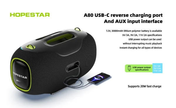 High Quality Hopestar A80 Subwoofer - Portable RGB Speaker with IPX6 Waterproof, Mini Microphone & Rechargeable Battery