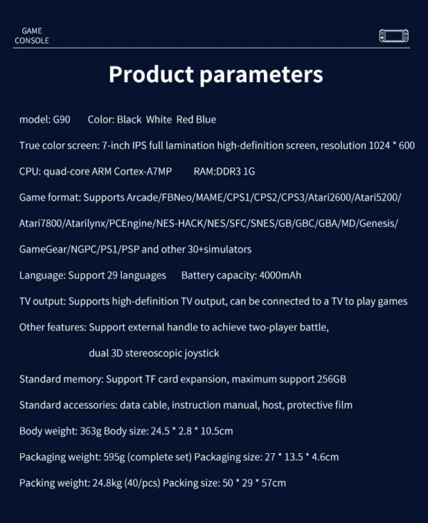 G90 7 inch 64GB 4000mAh high definition arcade handheld game console for PSP/PS1 nostalgic retro TV game controller