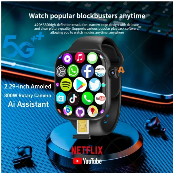 S6da654d1de284d2c9e008f5f2fe2cd5eL-1.webp VP39 5G Smartwatch S11 Plus 5G LTE Android 12.0 Smart Watch With 190° Rotating Camera GPS WIFI Compass Play Store Sim Card Slot