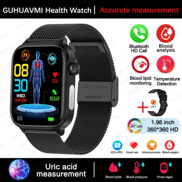 S6df9e015cc12488abb84cb953d06de67k.webp 2025 New For XIAOM1 ECG+PPG Blood Fat Uric Acid Health Smartwatch Men Women Heart Rate Blood Pressure Bluetooth Call Smart Watch