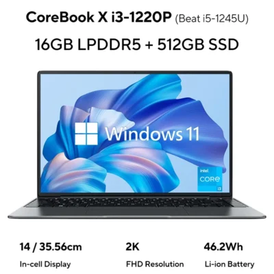 S6ec3cf867ec54d8aa6c132a26a7896f2c.webp CHUWI CoreBook X 16GB 512GB Laptop Windows 11 Intel Core i3 1220P Up to 4.4GHz 14inches 2K Portable PC 46.2Wh WiFi 6 BT 5.2
