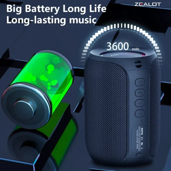 S6f4ee6edcc1d400cbe8846ba94665744b.webp Zealot S32 pro Bluetooth Wireless Outdoor Portable Subwoofer Speaker Waterproof IPX6 Dual Pairing 3600mAh Wireless Speaker