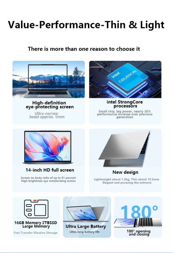 S72763c5c899541df926974d88315e200G.webp LENO Ultra Slim 14.1"Laptop 16GB RAM 2TB SSD Windows 11 Intel N3700 Notebook Gamer 1920*1080 Display Office Study Computer PC