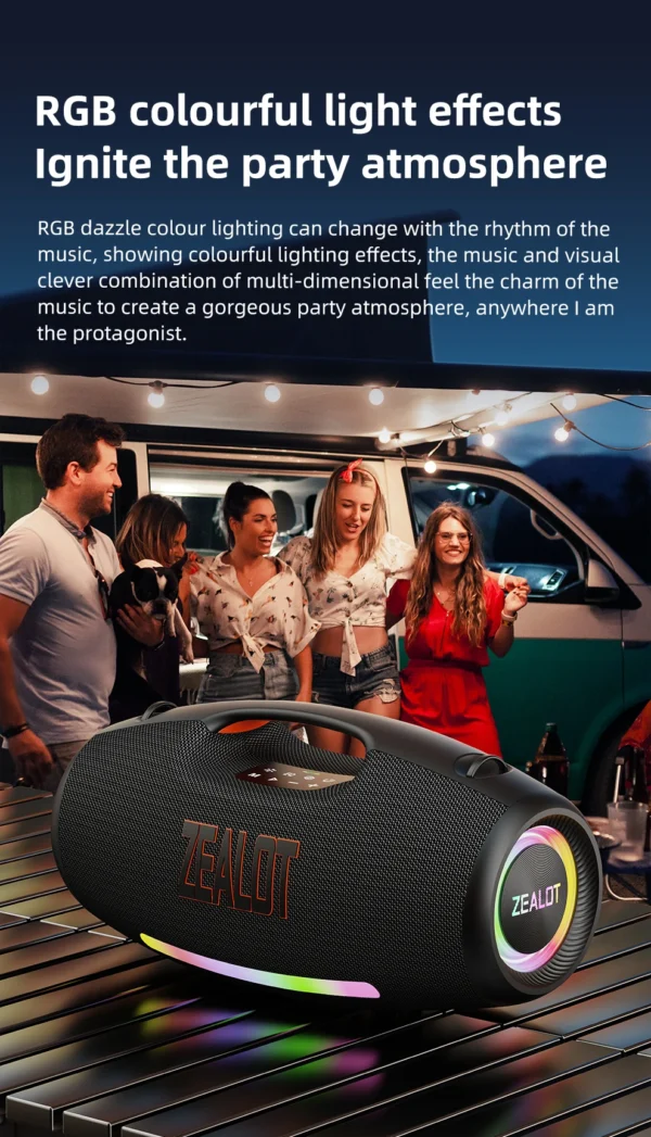 S7c804bae080244b29f1657d9f0debd48a.webp ZEALOT S89 Wireless Speaker 250W Portable Outdoor with RGB Color Lights Long 48000mAh Battery up to 8 Hours Playtime