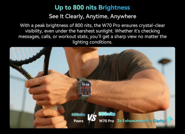 Blackview W70 Pro Outdoor Sport Smart Watch, IP68 Waterproof Smartwatch 2.01-inch TFT Screen, 900mAh Battery, Bluetooth Talking