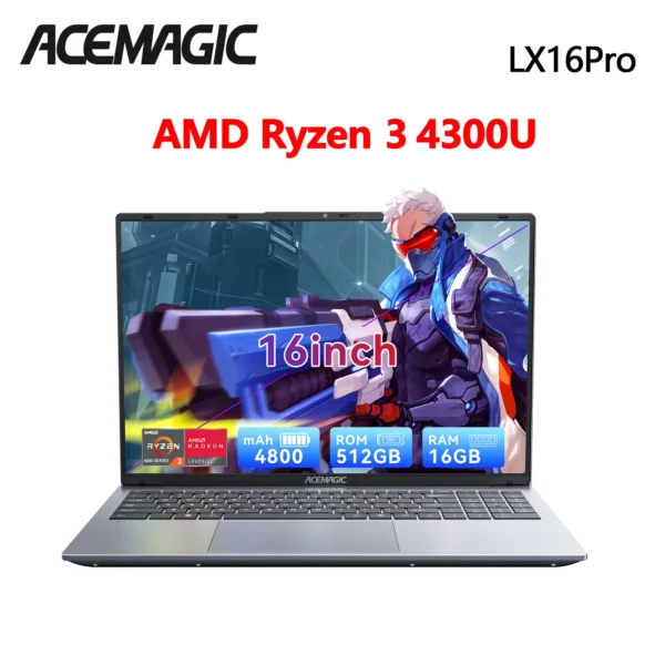 ACEMAGIC LX16Pro Laptop Computer AMD Ryzen 3 4300U Windows Laptop 16-in IPS 16GB DDR4 512GB NVMe SSD Numeric Keyboard