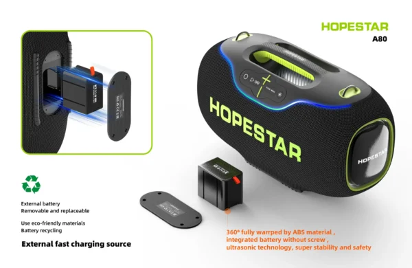 High Quality Hopestar A80 Subwoofer - Portable RGB Speaker with IPX6 Waterproof, Mini Microphone & Rechargeable Battery