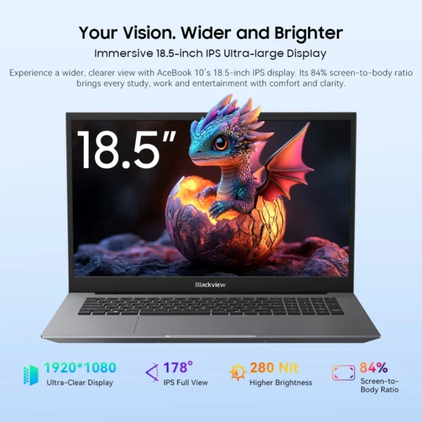 S84c74111b975420db3a65fc1110beb32u.webp Blackview Laptop AceBook 10 16GB DDR4 512GB SSD 4-Core Intel Twin Lake N150 18.5'' LCD Display Computer Windows 11 Pro IPS