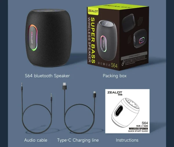 Zealot-S64 Bluetooth Speaker 50W Bluetooth 5.2 Wireless Speakers,360 Degree Surround Sound, IPX6 Waterproof, 20H Playtime