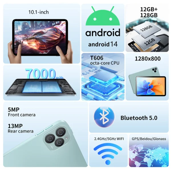 S8dd9783f5f9649c8a4e6a6519383c4a8u.webp 10.1 Inch New Android Tablets Octa Core 12GB+128GB Rom Android 14 Google Play 4G LTE 5G Phone Call Tablet WiFi Bluetooth 7000mAh