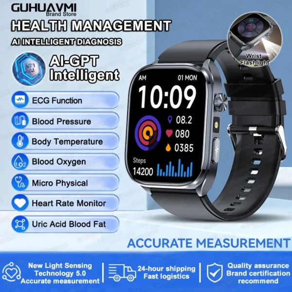 S8e1213940a374a0a918f6c96203cb11cM-1.webp 2025 New AI Diagosis ECG Health Smart Watch Men Blood Pressure Lipid Uric Acid AI-GPT Intelligent Q&A Health Smartwatch For Men
