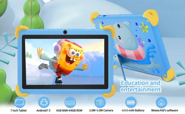 S8f3d67de04fc4e128717e99ea9317e955.webp 7 Inch 5G Kids' Tablet with Cartoon Pattern Android Learning Education PC with Kids-Proof Case 4000mAh Tablet