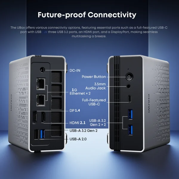 S91c0cf2709e94b8c8a56b51f97bc9a1aI.webp CHUWI UBox Mini PC AMD Ryzen 5 6600H 16GB DDR5 512GB SSD Windows 11 Pro 4K 240Hz Decording WiFi 6 BT 5.3 Extend M.2 1T*2 650g
