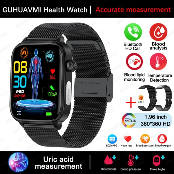S92d5613265b7450aade1eb98ce36d5d6u.webp 2025 New For XIAOM1 ECG+PPG Blood Fat Uric Acid Health Smartwatch Men Women Heart Rate Blood Pressure Bluetooth Call Smart Watch