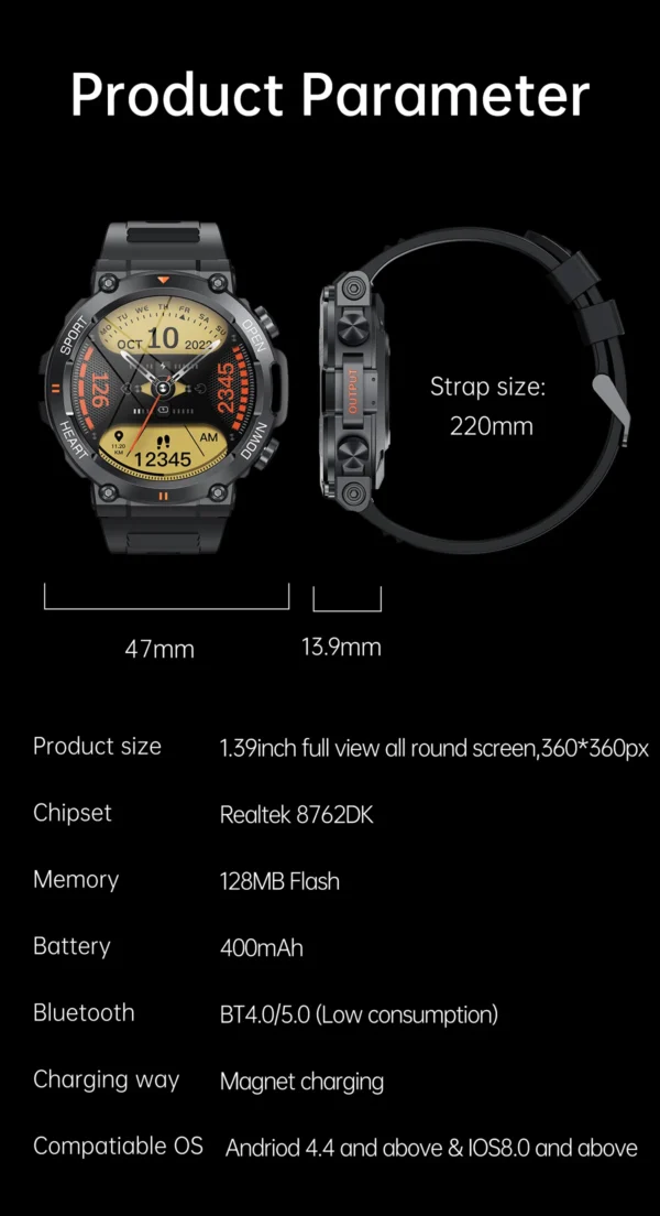S93571e375cb4448ba7a08736f59d86e4a-1.webp K56 Pro Smart Watch 1.39 Inch Men Women BT Call Heart Rate Blood Pressure 400mah Big Battery Sport Outdoors Smartwatch