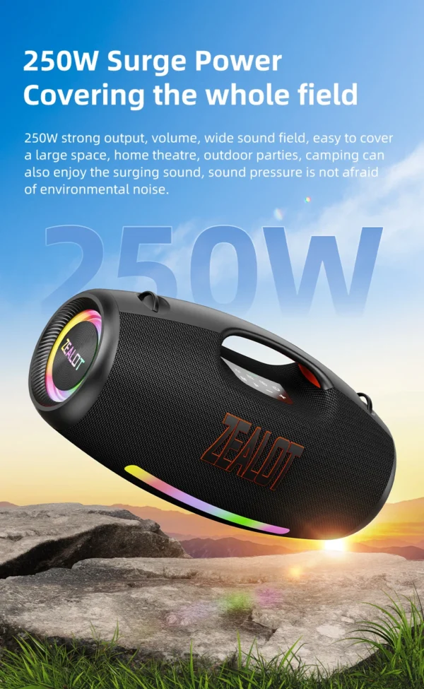 S939490db119342f891919f0713ac0275Z.webp Zealot_89 250W Waterproof Portable Loud Bluetooth Speaker, Wireless Outdoor Boombox SubwooferTriple Passive Radiators-Deep Bass