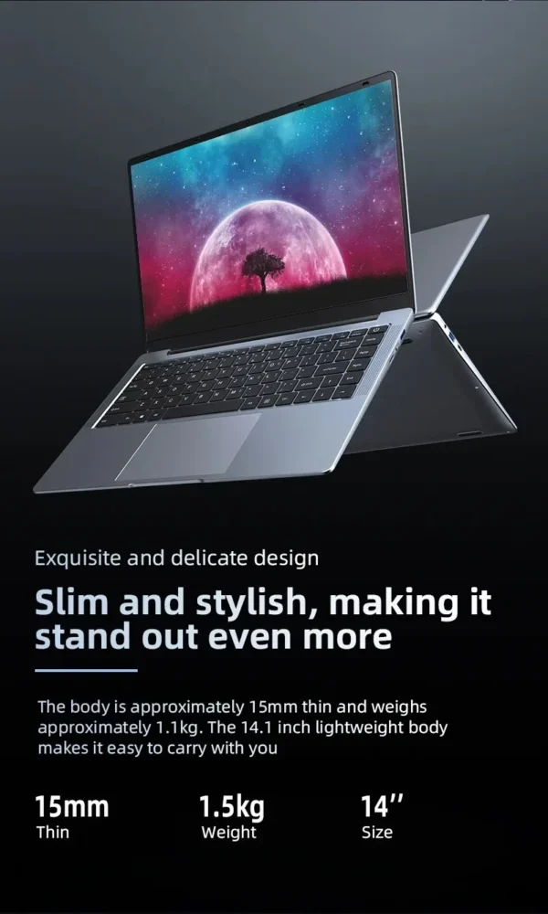 New Ultra Slim Laptop 14.1" 16GB RAM 2TB SSD Intel N3700 Notebook Gamer 1920*1080 Display Office Study Computer PC Windows 11 Pro
