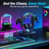 S94b243f9176041e182aa92ea611a92a8O.webp Headphone & Controller Stand with 9 Light Modes - Foldable Controller Hanger for Desk - Earphone Stand with Cable Organizer
