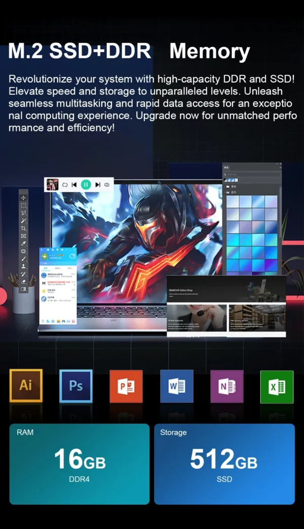 S979ef085d57c4815b53fde64cd7d8647e.webp 15.6" Laptop Computer Intel Celeron N4000 Notebook PC Fingerprint Unlock Windows 11 Pro 16GB RAM 512GB 1TB SSD HD 1080P Laptops