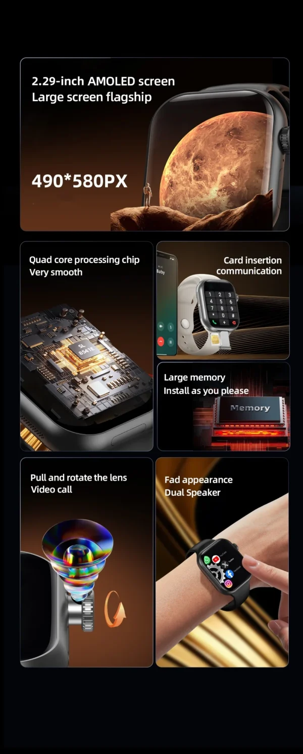 S97b2da0b01db4fefa1c23fb160a4db0fW.webp VP39 5G Smartwatch S11 Plus 5G LTE Android 12.0 Smart Watch With 190° Rotating Camera GPS WIFI Compass Play Store Sim Card Slot