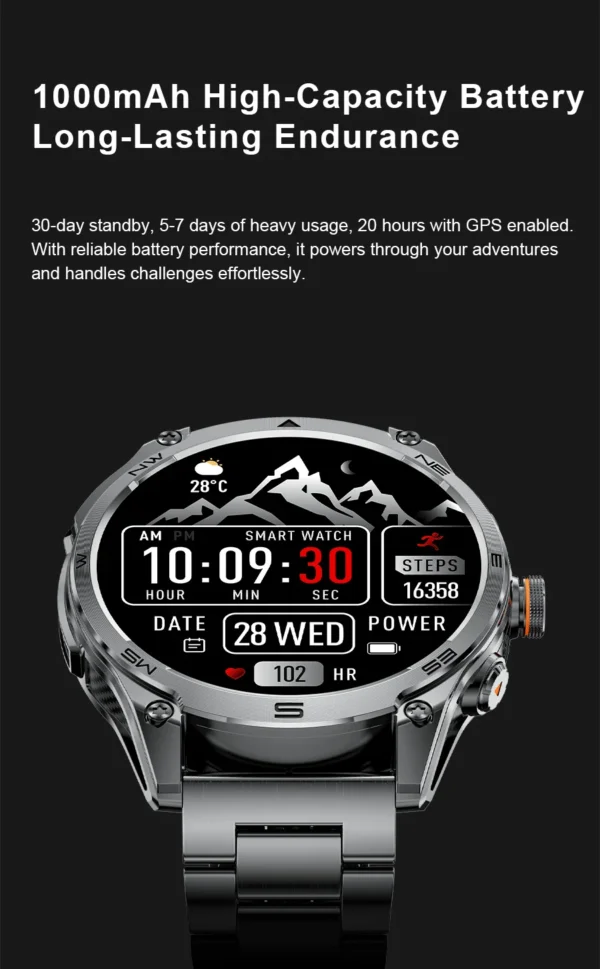 S98131fcfaafe490883ea5c886c78b5abg.webp 2026 New Military Smart Watch 1000Mah Battery GPS trace Compass 10ATM Waterproof Tactics Sport Flashlight call Smart Watch Men
