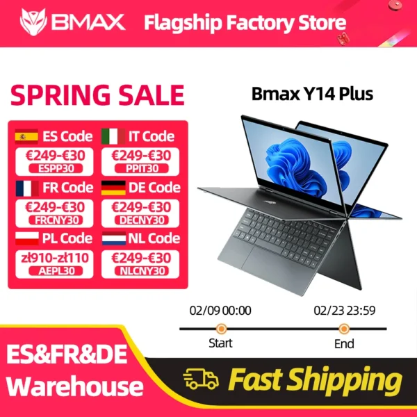 BMAX Y14 Plus Laptop 14 inch Notebook Windows 11 16GB RAM 512GB SSD 1920*1080 IPS Intel N150 laptops Computer