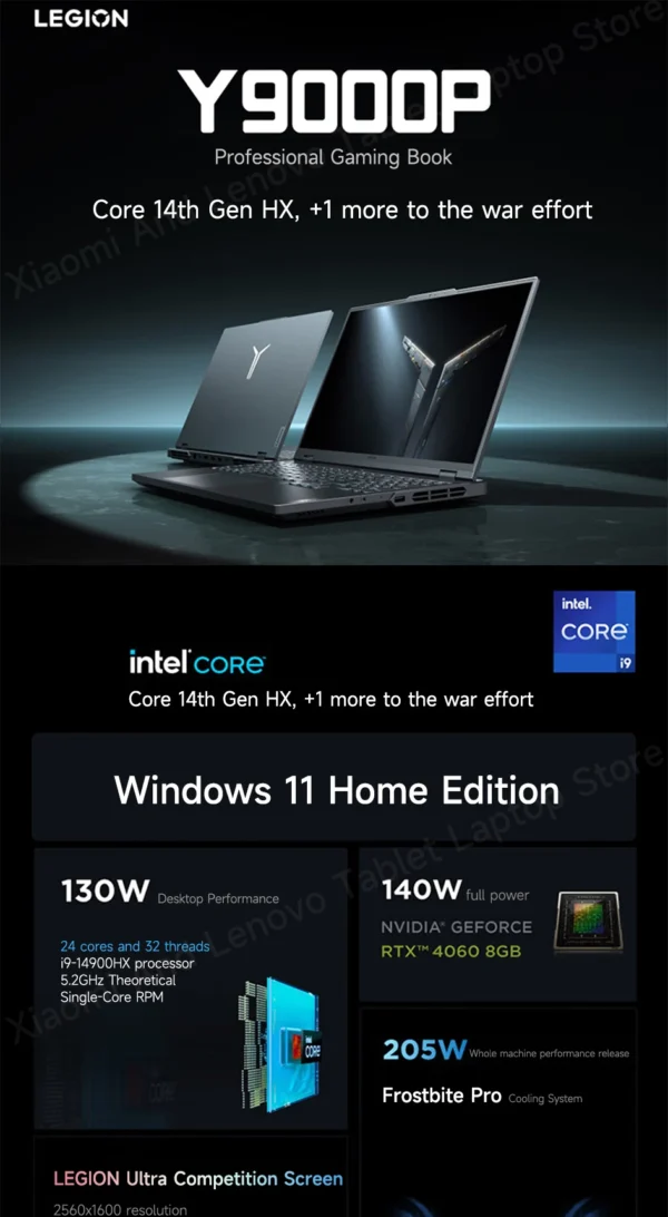 Lenovo laptop Legion Y9000P 2024 Gaming laptop notebook 16“ 2.5K 240HZ Screen i9-14900HX RTX4060/RTX4070/RTX4090 Notebook PC