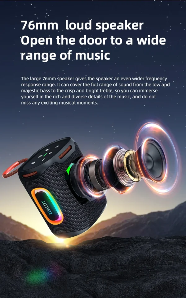 Zealot-S122 Bluetooth Speaker BT5.4 Wireless IPX6 Waterproof Shower Speaker,25W HiFi Stereo Sound,TWS Pairing,20H Music Playtime