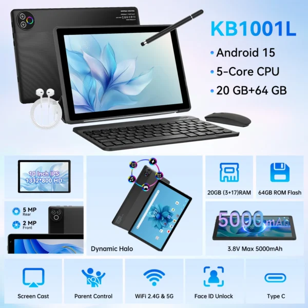 S9d6c1383fd5b43aaacaee9ab7383eb0fe.webp URAO Android 15 Tablet 10.1 Inch 20GB RAM 64GB ROM 5-core Dual Camera Tablets PC Set Keyboard/Case/Mouse/Stylus/Headphone