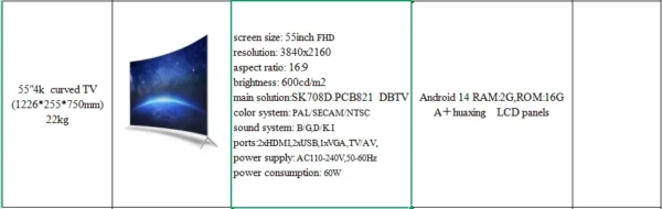Wholesale LED TV Curved Screen 55 Inch Metal Frame Smart Android LCD TV Ultra HD 4K Smart Television