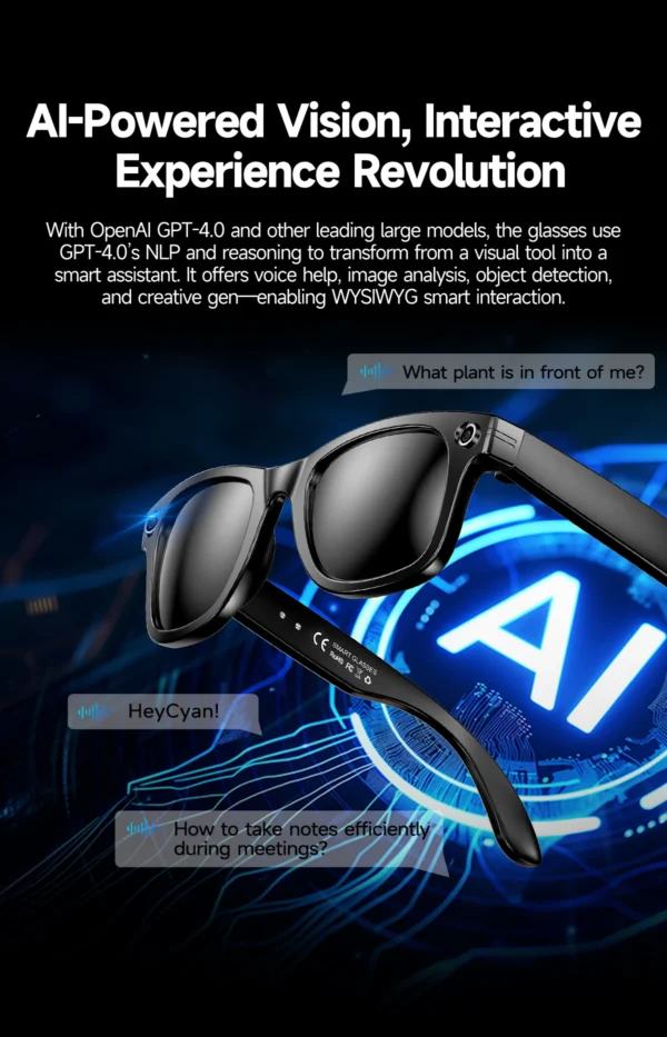 LIGE New Camera SunGlasses 800w Pixel Camera Recording Noise Reduction Ai Recognition Translation Anti Blue Light Smart Glasses