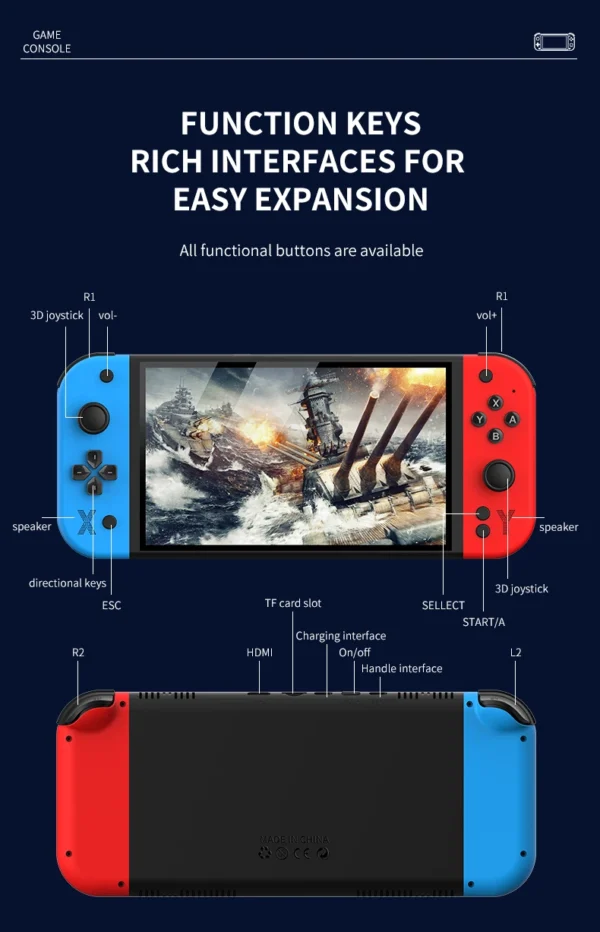 G90 7 inch 64GB 4000mAh high definition arcade handheld game console for PSP/PS1 nostalgic retro TV game controller