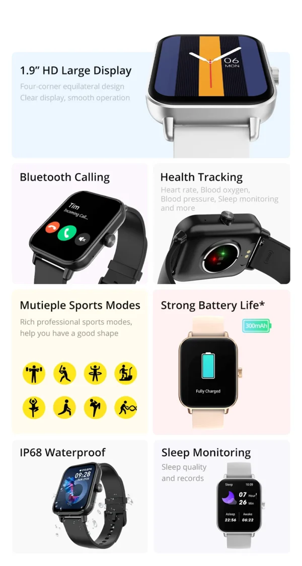 Sa41d097872fb4080a6a482286f22ad684.webp COLMI P81 Voice Calling Smart Watch Ultra 1.9 inch Screen 24H Health Monitor 100+ Sports Modes, Bluetooth Smartwatch Men Women