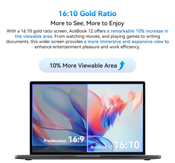 Blackview Acebook 12  Win 11 Pro Laptop 16'' 1920*1200 Display, Intel I5-1030NG7/I5-12450H Notebook, 16GB 512GB, 5000mAh