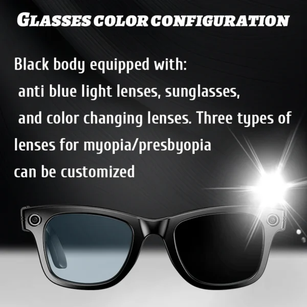 LIGE New Camera SunGlasses 800w Pixel Camera Recording Noise Reduction Ai Recognition Translation Anti Blue Light Smart Glasses