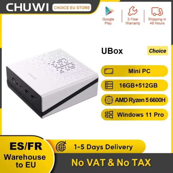 Sa90268a8534f4f55b3a2ea6435bad1cdS.webp CHUWI UBox Mini PC AMD Ryzen 5 6600H 16GB DDR5 512GB SSD Windows 11 Pro 4K 240Hz Decording WiFi 6 BT 5.3 Extend M.2 1T*2 650g