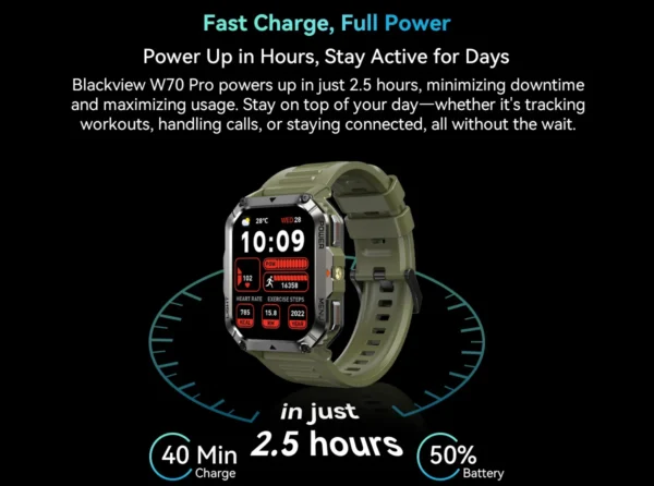 Blackview W70 Pro Outdoor Sport Smart Watch, IP68 Waterproof Smartwatch 2.01-inch TFT Screen, 900mAh Battery, Bluetooth Talking
