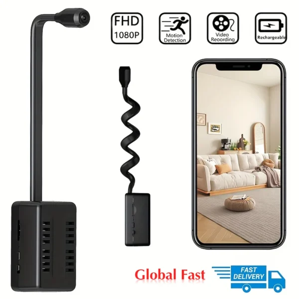 Mini WiFi Camera 1080P HD Smart Camera with Curved Flexible Lens Cable,Loop Recording,Alarm, Remote Viewing,Security  Monitoring