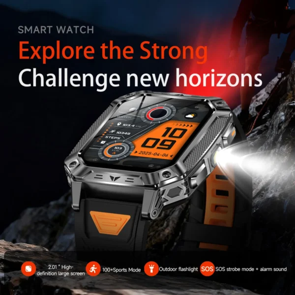 Sb2025b95184d4a60b7784ff457b02a45R.webp 2026 Military Smartwatch 2.01''Color Screen Outdoor Sports Watch for Men SOS Red Alarm Flashing Flashlight Health Monitor IP68